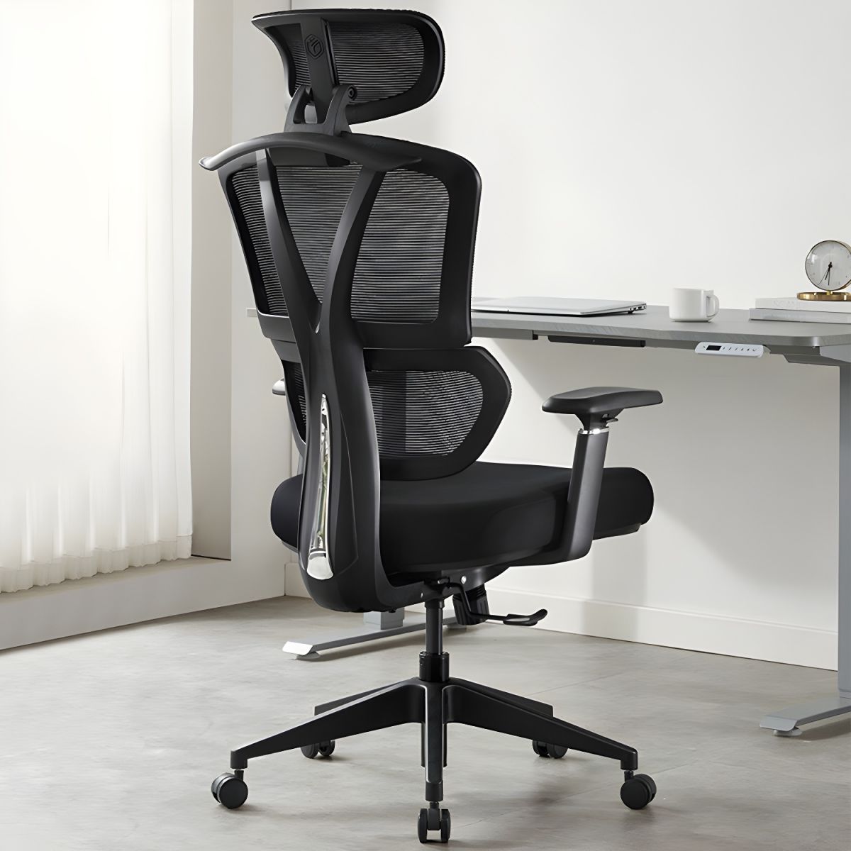 "Modern task chair with breathable cotton seat upholstery, adjustable height, and smooth-rolling casters for comfort and style."