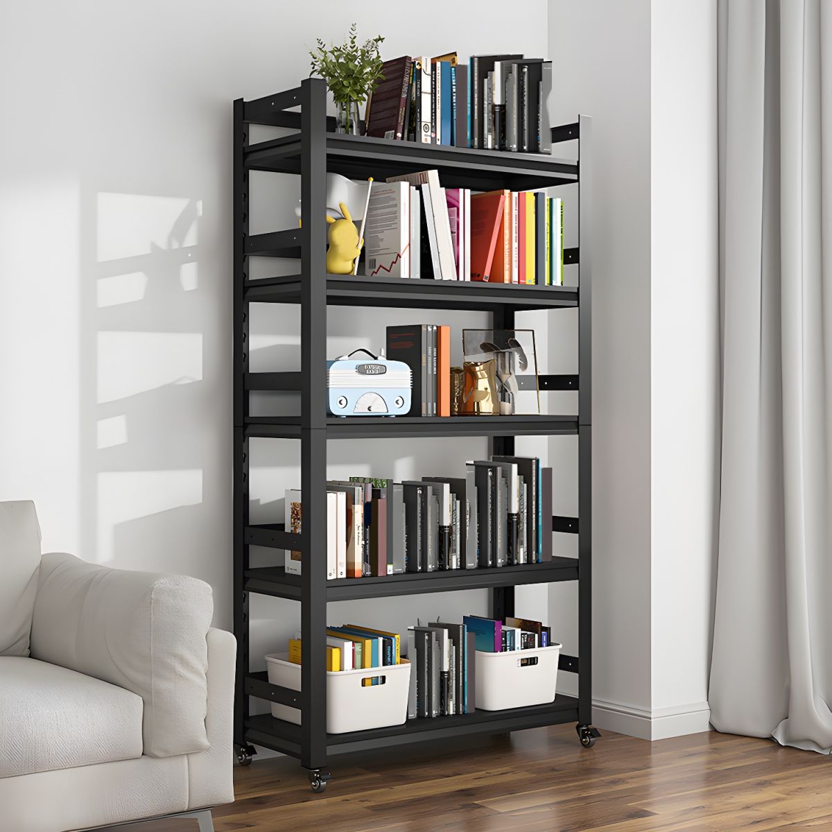 Open Ends Metallic Bookcase with a sleek metal frame and open shelves, perfect for modern home or office storage.