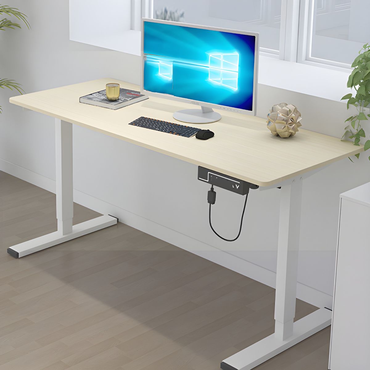 "Electric Height Adjustable Office Desk with Memory Presets and Ergonomic Design"