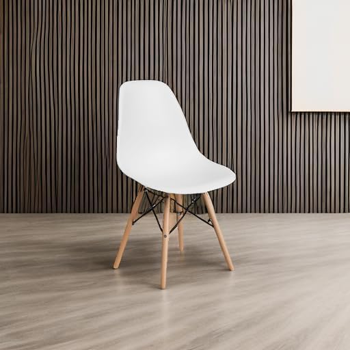 Dining Wooden Eames Chair with molded ergonomic seat and wooden legs, featuring a sleek design and modern architectural style.