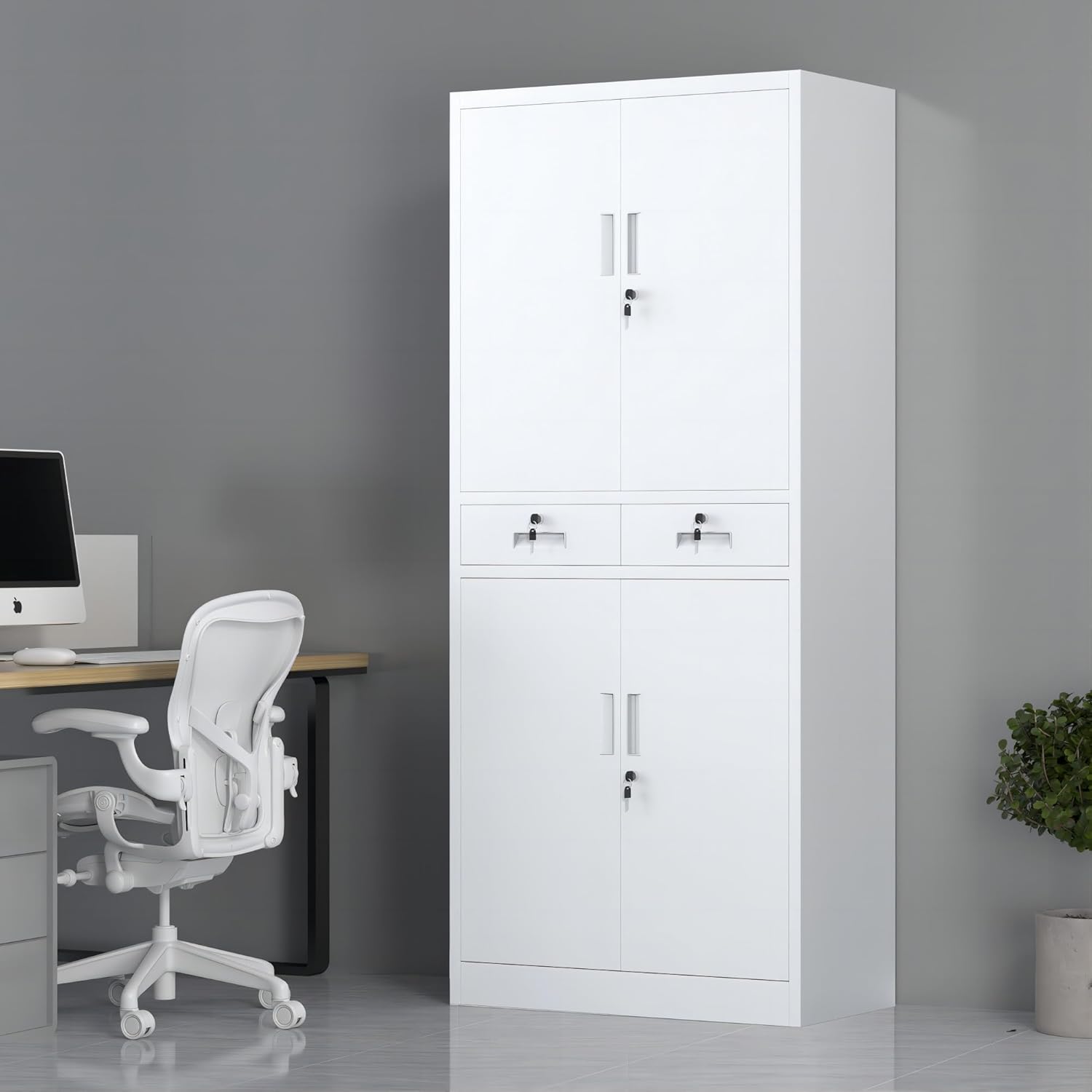 Modern 2-Door Clear Glass Storage Cabinet with Adjustable Shelves for Office Organization.