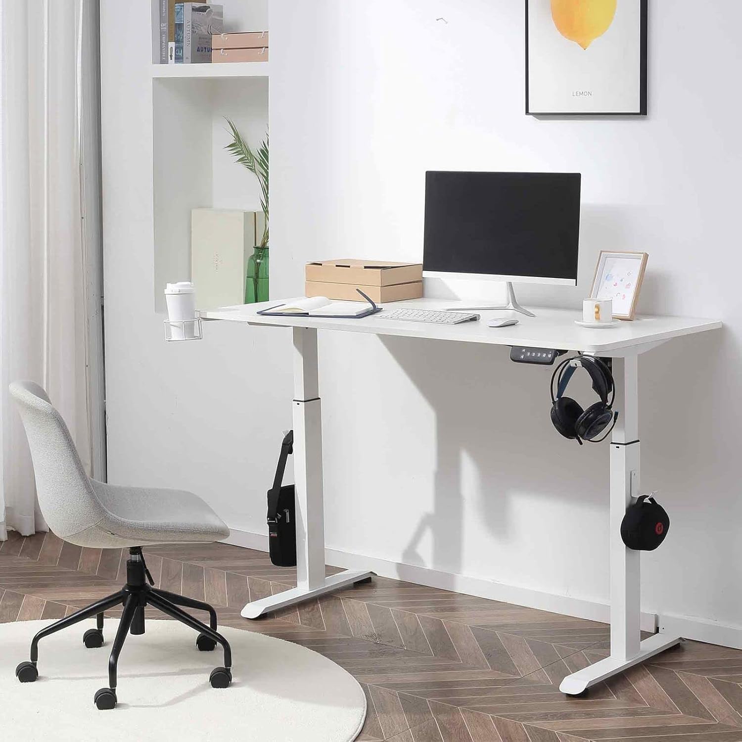 "Electric Standing Adjustable Office Desk with motorized height adjustment and spacious work surface."