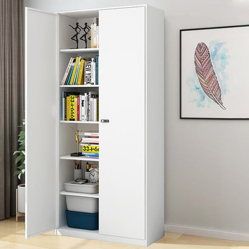 Heavy-duty metal garage storage cabinet with adjustable shelves and lockable doors, perfect for organizing tools and equipment.