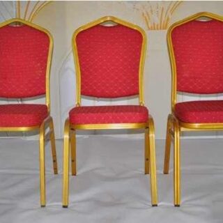"Banquet Stackable Conference Chair with padded seat and durable metal frame."