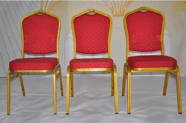 "Banquet Stackable Conference Chair with padded seat and durable metal frame."