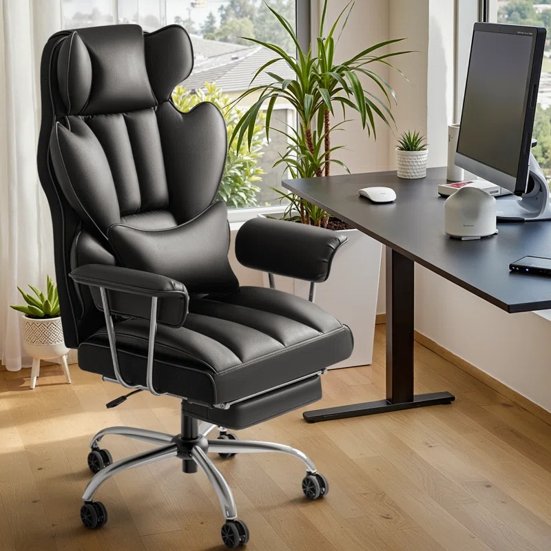 "Faux Leather Luxury Office Chair with ergonomic high-back design and sleek faux leather finish."