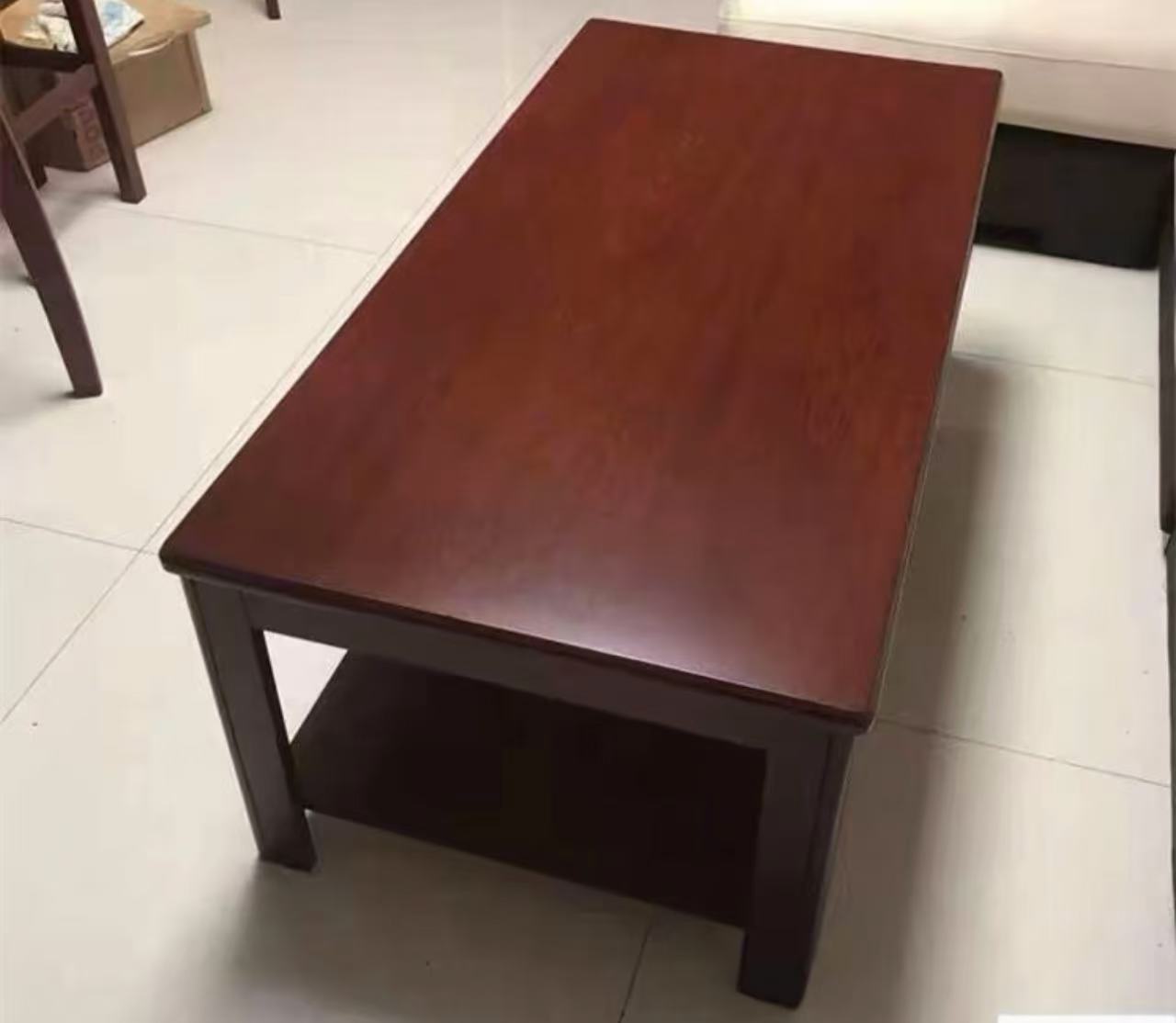 Executive Mahogany Coffee Table with elegant design, polished finish, and lower storage shelf.