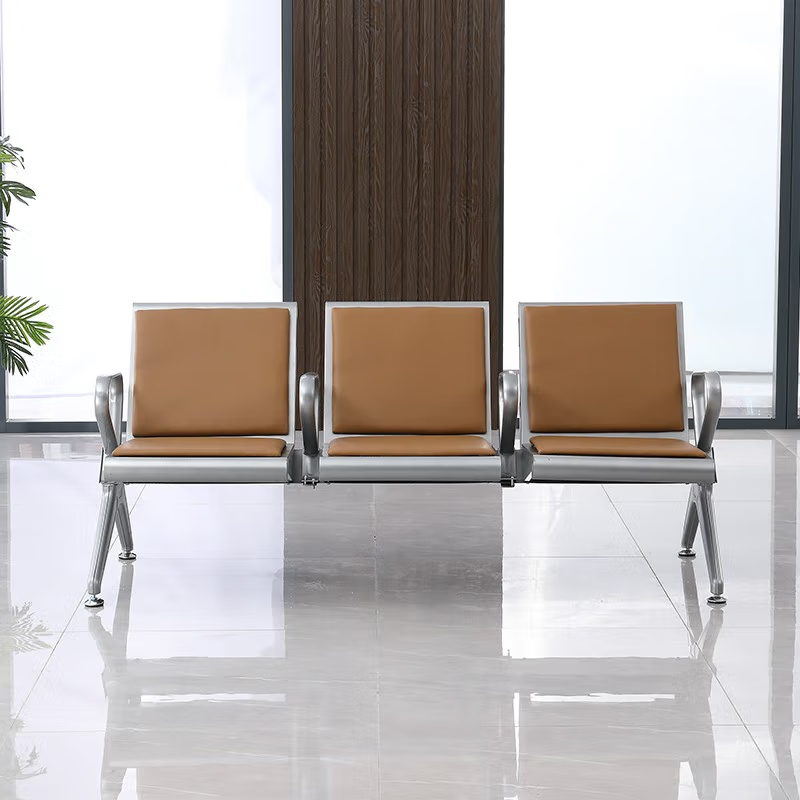 A sleek and durable triple hospital reception bench with ergonomic design, cushioned seats, and sturdy steel frame, ideal for healthcare waiting areas.