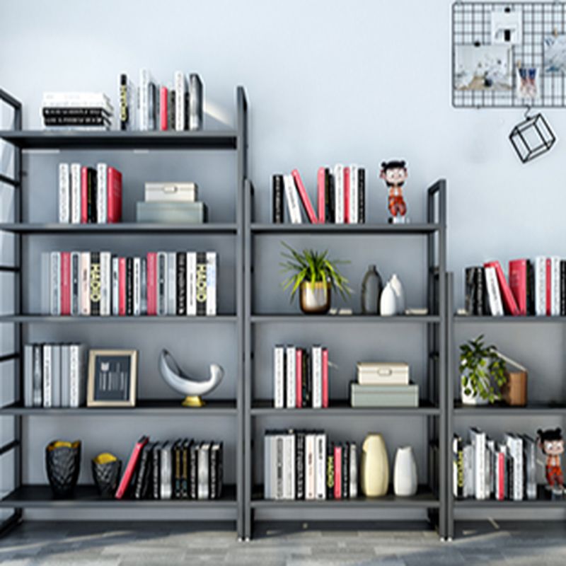 Black Book Shelf featuring a sturdy metal frame and sleek, adjustable black shelves.