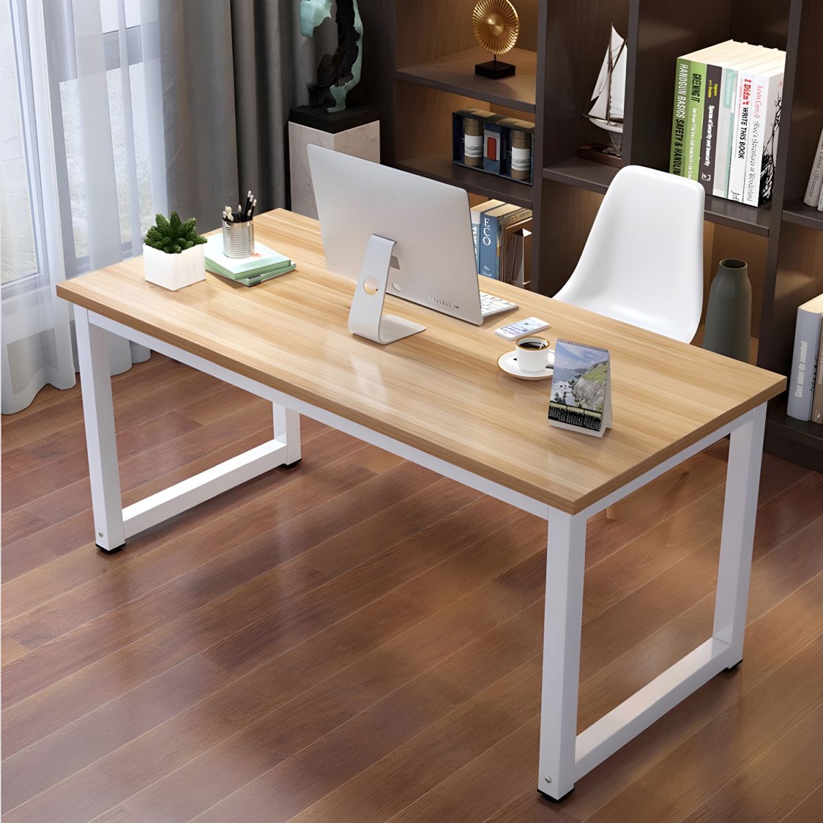 Sleek modern computer office desk with a minimalist design and integrated cable management