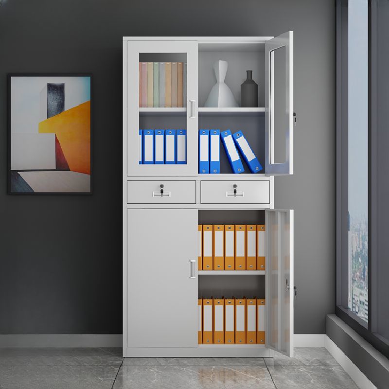 "Grey Vertical Filing Cabinet Console with spacious drawers for organized office and home storage."