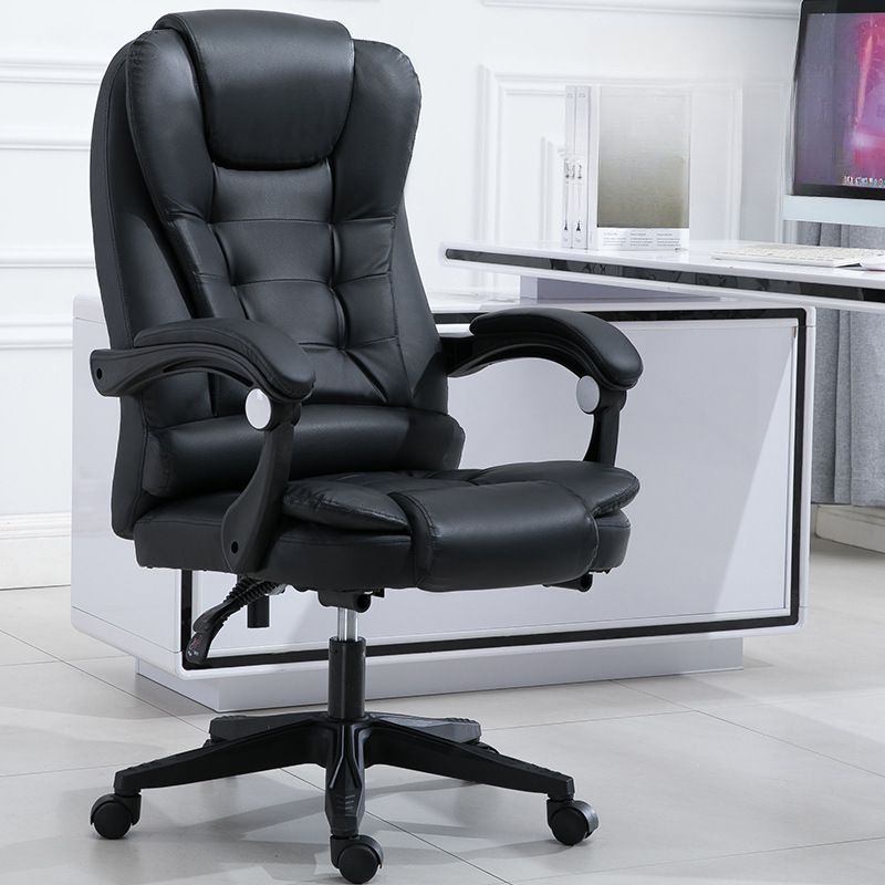 Black Faux Leather Office Chair with ergonomic design, adjustable height, lumbar support, and smooth-rolling wheels for office and home workspace use.