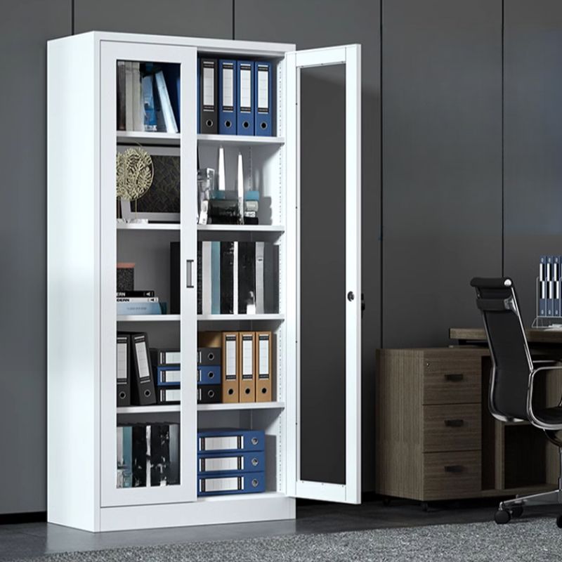 Metallic Office Storage Cabinet with lockable doors and multiple shelves for secure and organized storage.