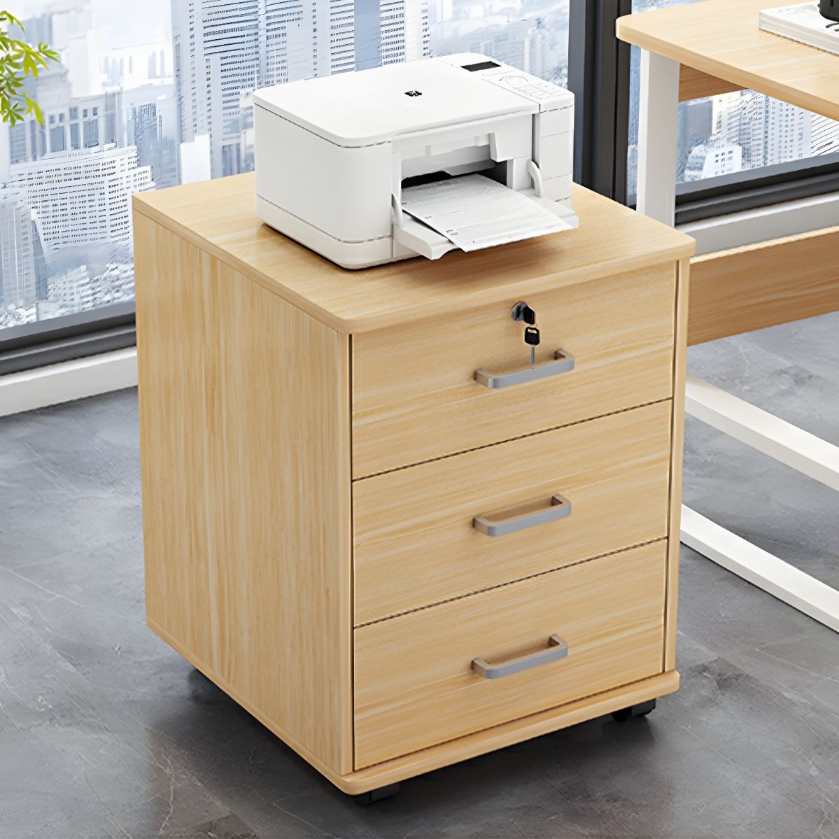 3-Drawer Casters Filing Cabinet with lockable wheels for secure and mobile office storage.