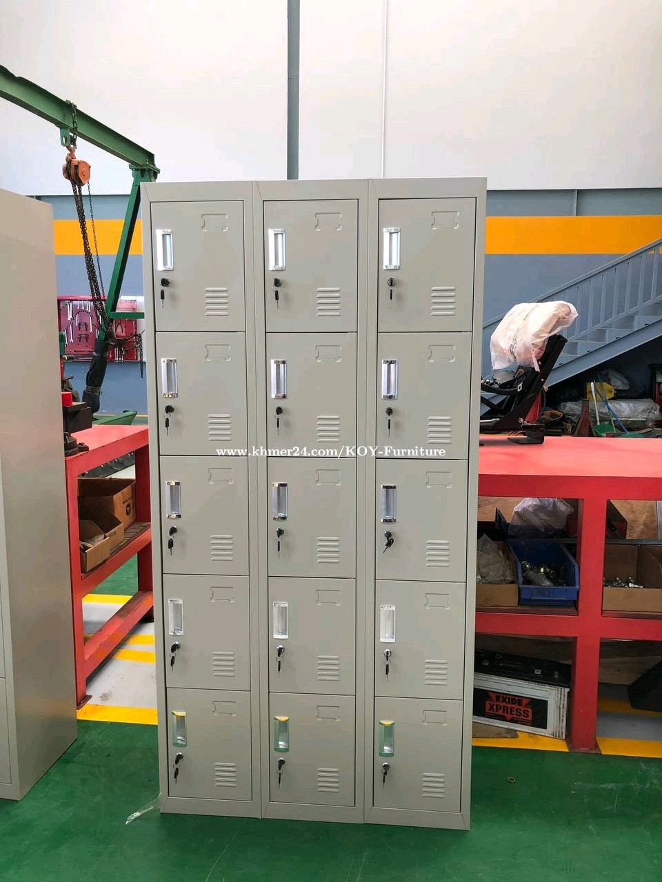 15-Locker Gym and School Office Cabinet – Durable Metal Storage with Secure Locking System