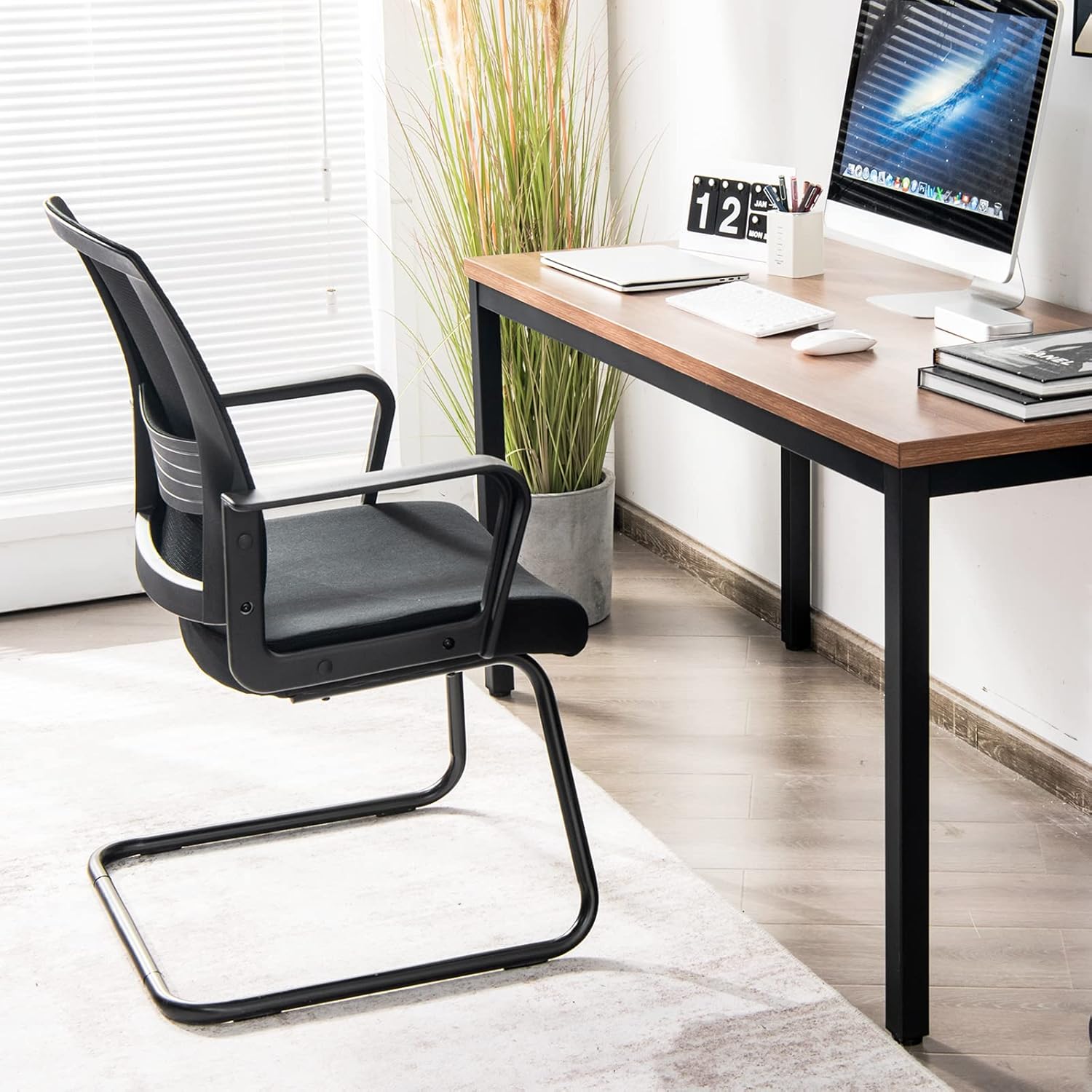 Black Non-Swivel Office Chair with Cushioned Seat and Fixed Base for Stability