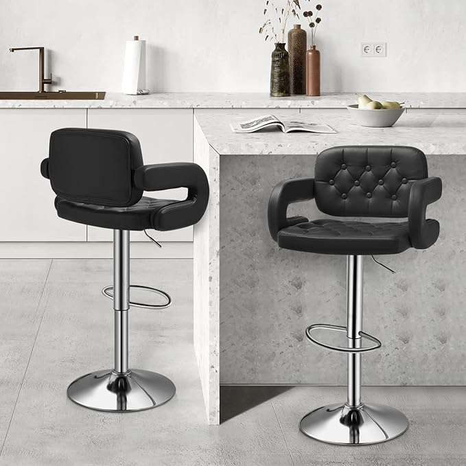 Modern PU Leather Adjustable Swivel Bar Stool with Height Adjustment and Footrest