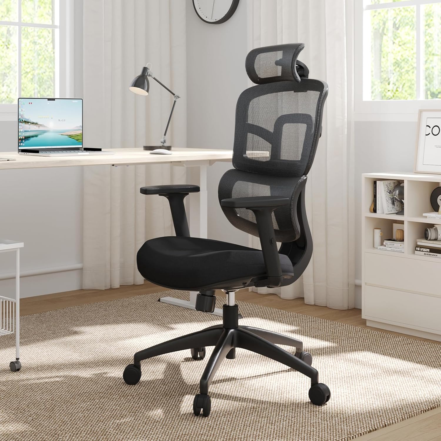 t: 3D Ergonomic Home Office Chair with adjustable lumbar support, breathable mesh, and customizable comfort for work and gaming.