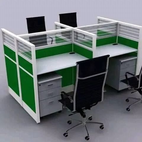 4-Way Modular Office Workstation with Storage and Privacy Partitions