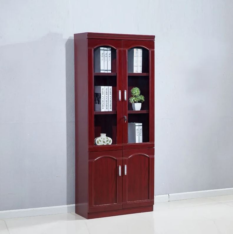 "2-Door Wooden Storage Office Cabinet with spacious shelves, a sleek wood finish, and a durable design for office organization."