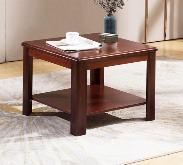 "Square Mahogany Coffee Table with a rich wood grain finish, sturdy construction, and timeless elegance."