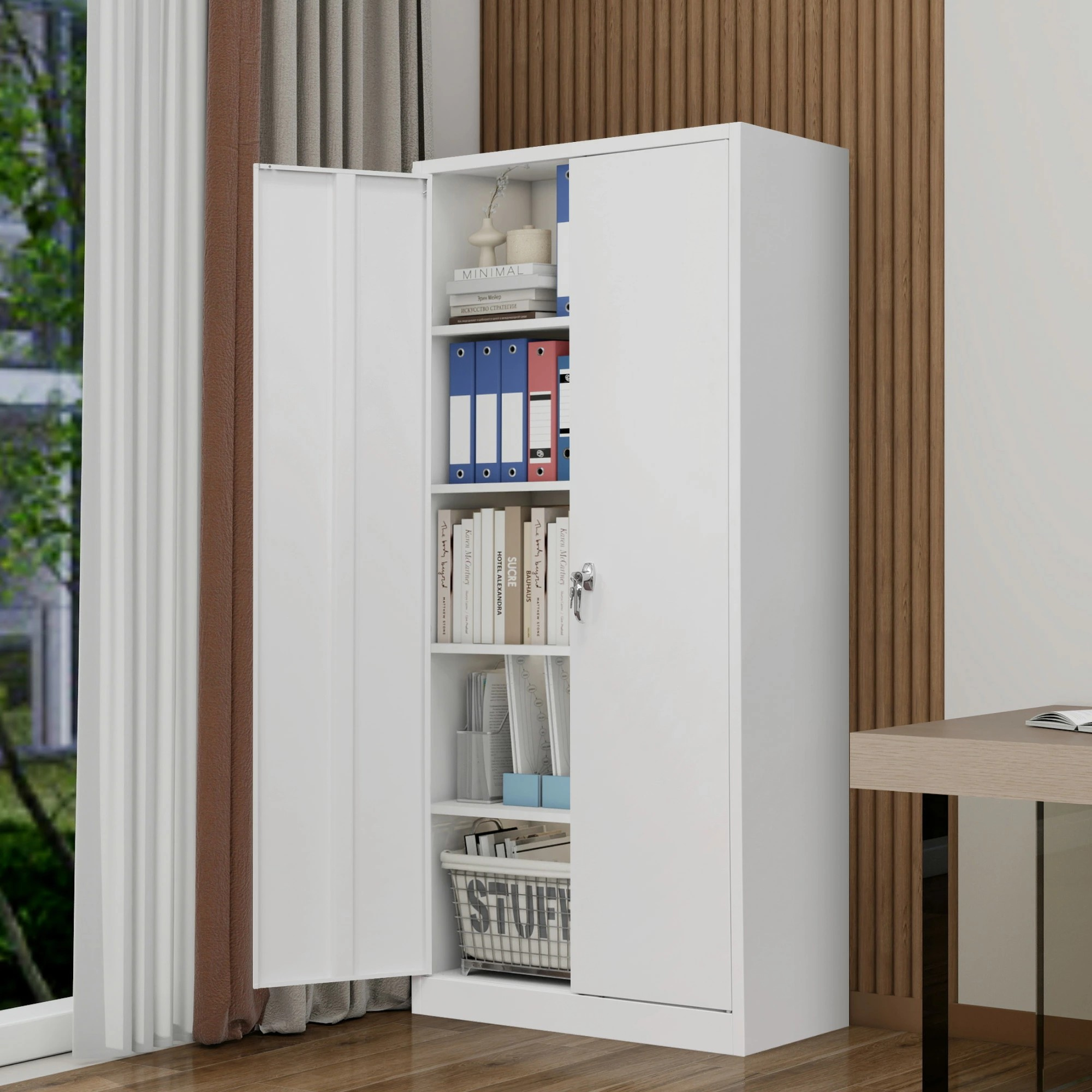 2-Door Gray Metallic Office Storage Cabinet – Durable, Lockable, and Adjustable Storage Solution for Workspaces