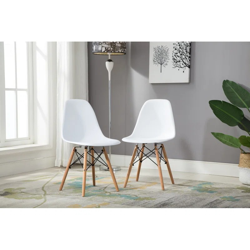 Wooden Legs Eames Dining Chair with molded seat and stylish wooden base.