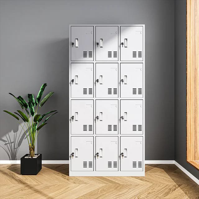 "12-Locker Metallic Office Storage Cabinet with secure, sleek metal lockers for modern office organization