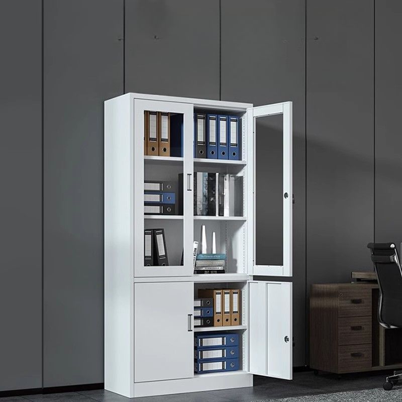 Stylish and functional Half-Glass Office Storage Cabinet with tempered glass doors, adjustable shelves, and secure lower storage for office essentials.