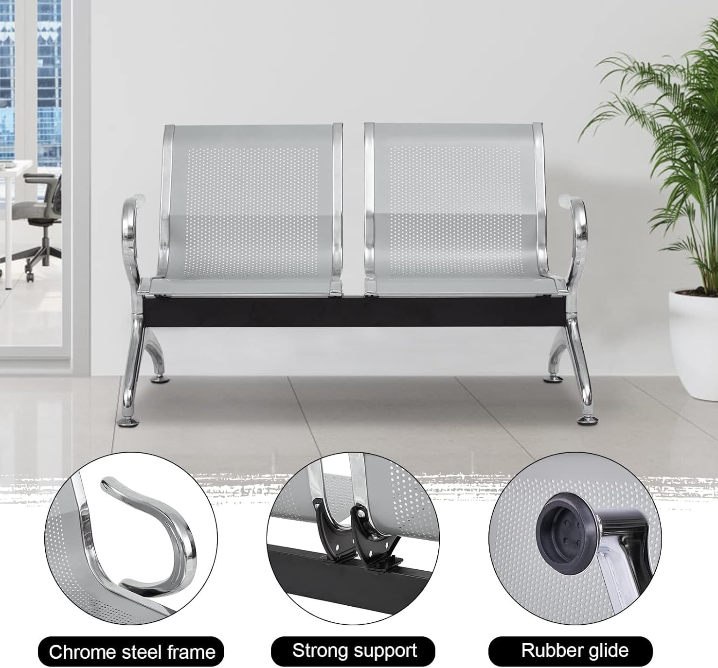 2 Seater Metal Reception Office Bench - Image 5